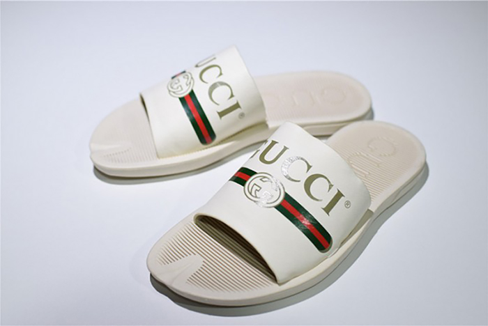 G*u*i leather slide sandal white with gg logo womens 1k969e 3f7u f0090