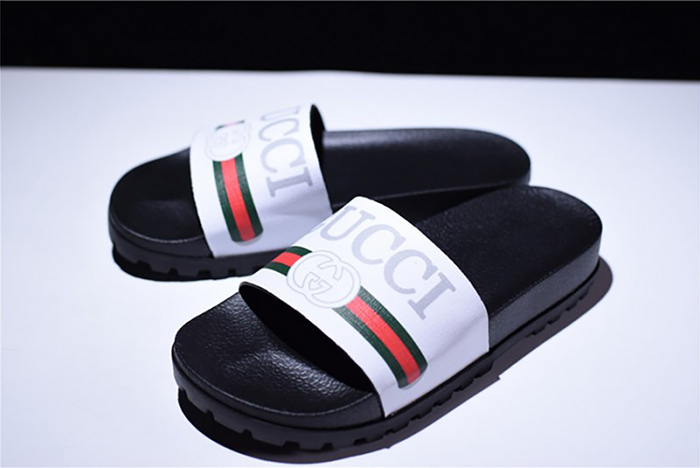 G*u*i leather slide sandal black with gg logo mens