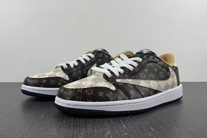 Travis Scott x Nike Air Jordan 1 Low OG LV Monogram Brown Damier Azur DM7866 -216