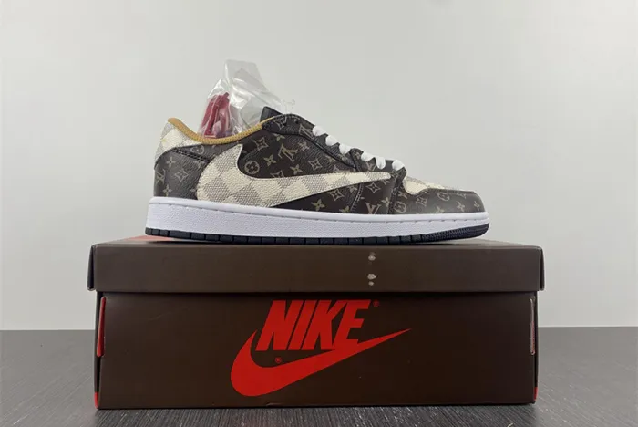 Travis Scott x Nike Air Jordan 1 Low OG LV Monogram Brown Damier Azur DM7866 -216