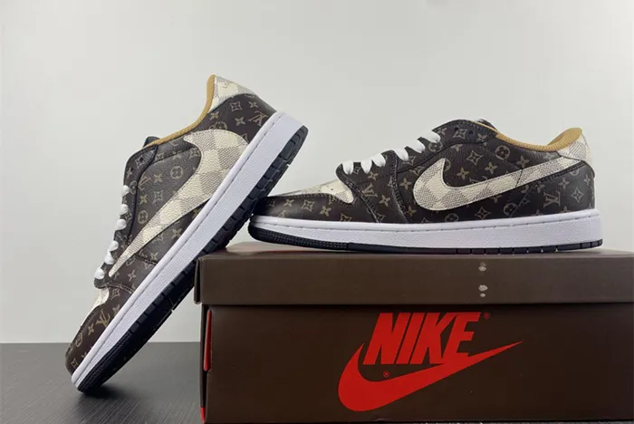 Travis Scott x Nike Air Jordan 1 Low OG LV Monogram Brown Damier Azur DM7866 -216