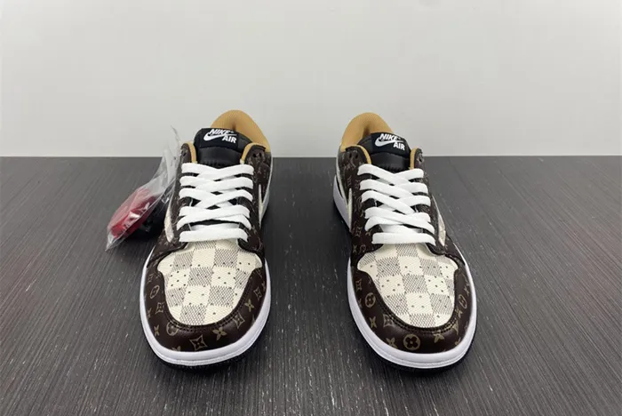 Travis Scott x Nike Air Jordan 1 Low OG LV Monogram Brown Damier Azur DM7866 -216