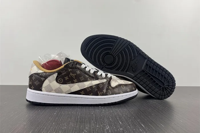 Travis Scott x Nike Air Jordan 1 Low OG LV Monogram Brown Damier Azur DM7866 -216