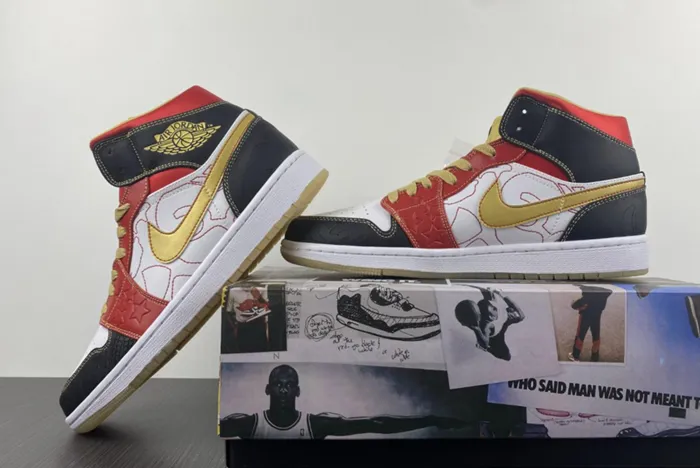 Air Jordan 1 Mid XQ White Gold Dust Red Black DV0576 176
