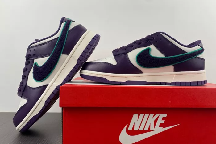 Nike Dunk Low Chenille Swoosh Sail Grand Purple Green DQ7683 100