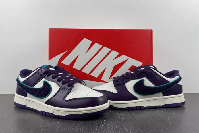 Nike Dunk Low Chenille Swoosh Sail Grand Purple Green DQ7683 100