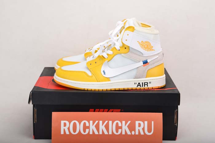 2019 AIR JORDAN 1 X OFF-WHITE NRG WHITE/DARK POWDER YELLOW-CONE AQ0818-149